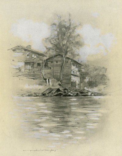 スリナガルの川住居 作： Mortimer Ludington Menpes